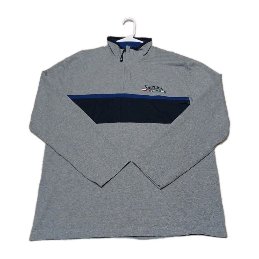 Vintage Nautica Sailing 1/4 Zip Pullover Men Large 3 Flags 90s Y2K Retro Coastal